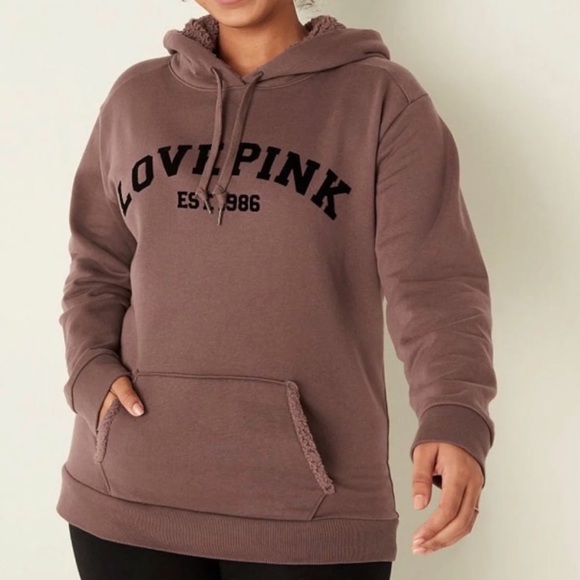 NWT VS PINK SHERPA HOODED CAMPUS PULLOVER - Picture 1 of 4